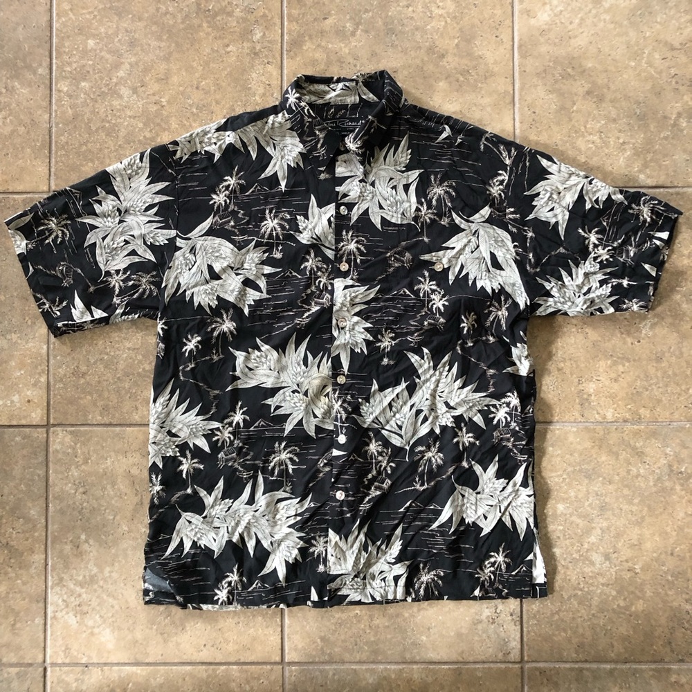 Tori Richard Black and Cream Tropical Print Shirt